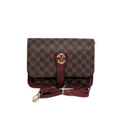 Sac à main ou pochette marron avec rabat – Motif imprimé M-face avec bandouliere