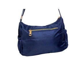 Sac bandoulière bleu motif carreaux-dos