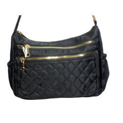 Sac bandoulière noir motif carreaux-face