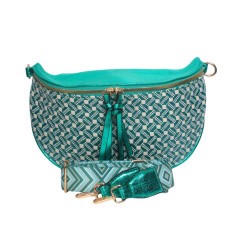 Grand sac banane fantaisie turquoise – Élégance et espace-face