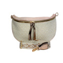 Grand sac banane fantaisie beige et or – Élégance et espace