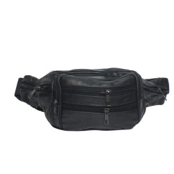 Sac banane cuir vachette noir – Grand format multi-fermetures