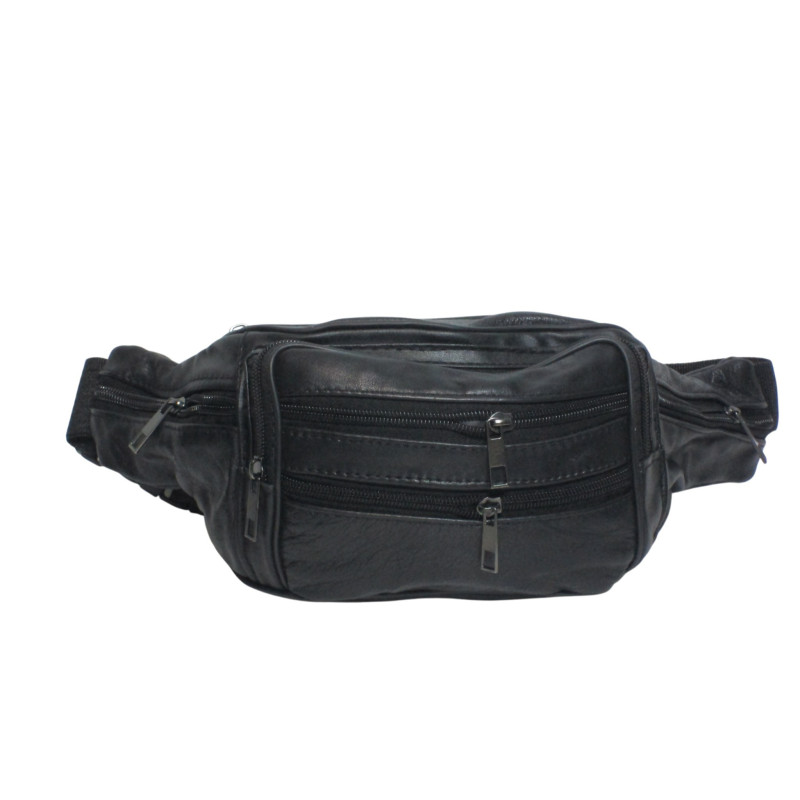 Sac banane cuir vachette noir – Grand format multi-fermetures