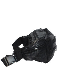 Sac banane cuir vachette noir – Grand format multi-fermetures