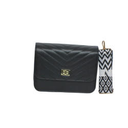 Sac pochette noir - large bandoulière – face 1