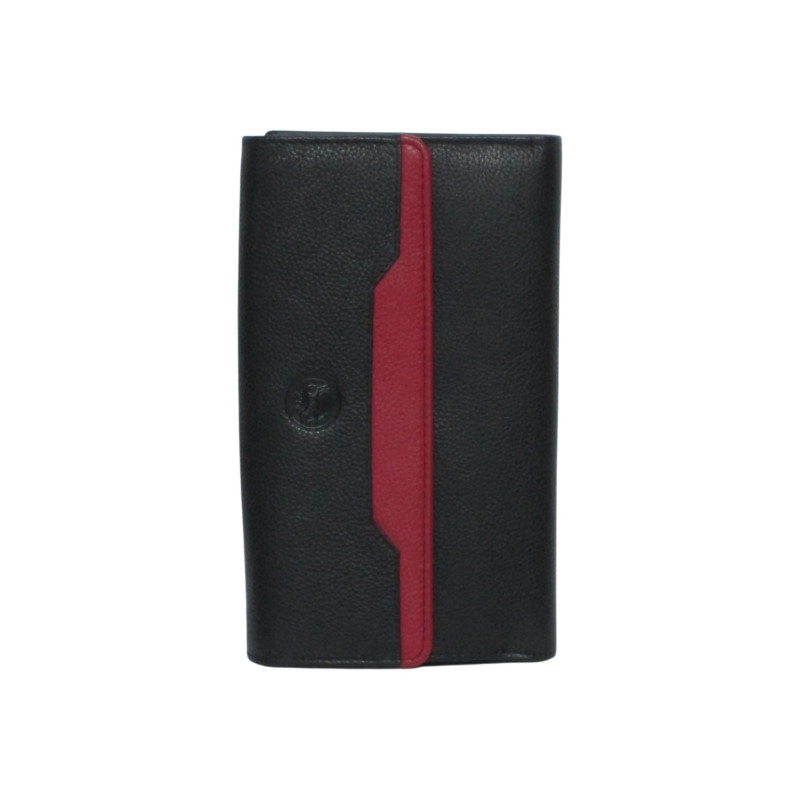 Compagnon cuir noir multi-couleur – Porte-chéquier élégant
