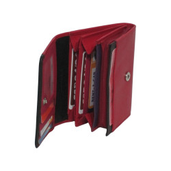 Porte-monnaie cuir multi-couleur rouge – 10 cartes + monnaie