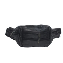 Sac banane cuir vachette noir – Grand format multi-fermetures