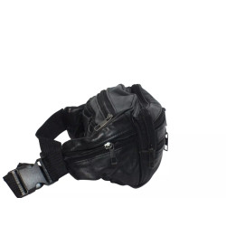 Sac banane cuir vachette noir – Grand format multi-fermetures