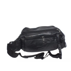 Sac banane cuir vachette noir – Grand format multi-fermetures