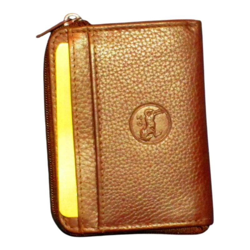 Petit porte-monnaie marron Cheval G.Z – Cuir vachette + chaîne