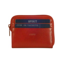 Porte monnaie de marque SPIRIT en cuir vachette collet rouge.