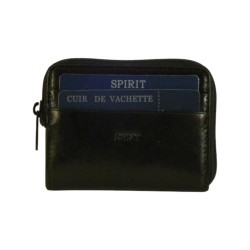 Porte monnaie-clés de marque SPIRIT en cuir vachette collet noir.