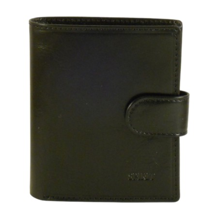 Porte monnaie porte carte noir fermé par un bouton pression.