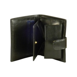 Porte monnaie porte carte noir fermé par un bouton pression.