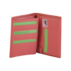 Portefeuille grand format en cuir vachette rose de marque FANCIL
