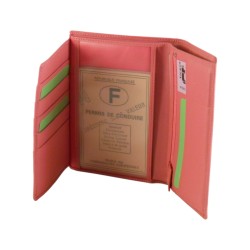 Portefeuille grand format en cuir vachette rose de marque FANCIL