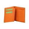 Portefeuille petit format de marque fancil en cuir vachette orange.