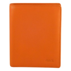 Portefeuille petit format de marque fancil en cuir vachette orange.