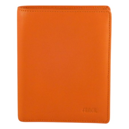 Portefeuille petit format de marque fancil en cuir vachette orange.