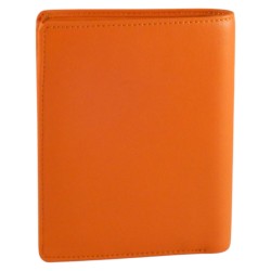 Portefeuille petit format de marque fancil en cuir vachette orange.