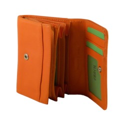 Porte monnaie de marque FANCIL en cuir vachette orange.