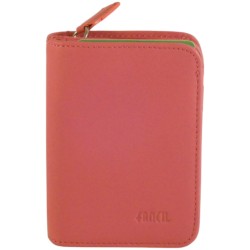 Porte monnaie - cartes de marque FANCIL en cuir vachette rose.