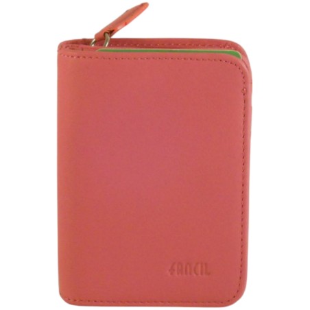 Porte monnaie - cartes de marque FANCIL en cuir vachette rose.