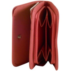 Porte monnaie - cartes de marque FANCIL en cuir vachette rose.