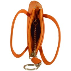 Porte monnaie porte clés de marque FANCIL en cuir vachette orange.