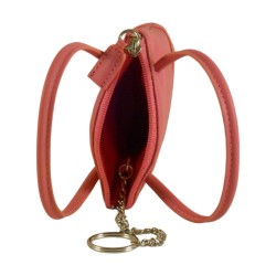 Porte monnaie porte clés de marque FANCIL en cuir vachette rose.