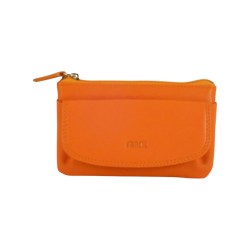 Porte monnaie FANCIL en cuir vachette orange.