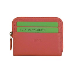 Porte monnaie - clés de marque FANCIL en cuir vachette rose.