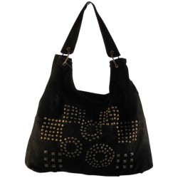 sac bandoulière en croûte de cuir noir