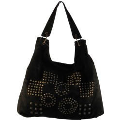 sac bandoulière en croûte de cuir noir. 1