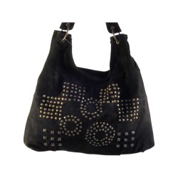 sac bandoulière en croûte de cuir noir