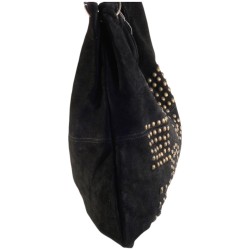 sac bandoulière en croûte de cuir noir