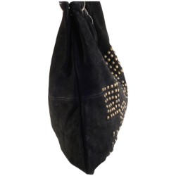 sac bandoulière en croûte de cuir noir. 3