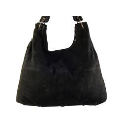 sac bandoulière en croûte de cuir noir. 4