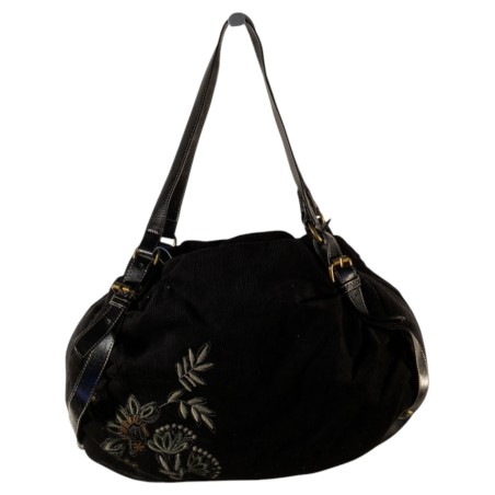 sac à main de couleur noir, en velours côtelé, Laurence C pouvant se porter court sur l'épaule