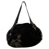 sac à main de couleur noir, en velours côtelé, Laurence C pouvant se porter court sur l'épaule