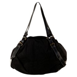 sac à main de couleur noir, en velours côtelé, Laurence C pouvant se porter court sur l'épaule