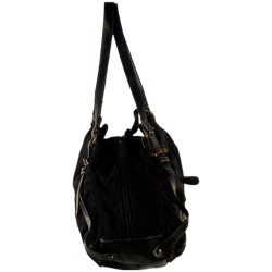 sac à main de couleur noir, en velours côtelé, Laurence C pouvant se porter court sur l'épaule
