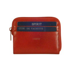 Porte monnaie de marque SPIRIT en cuir vachette collet rouge.