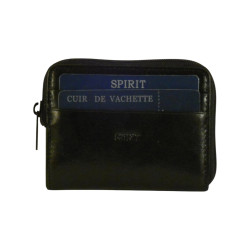 Porte monnaie-clés de marque SPIRIT en cuir vachette collet noir.