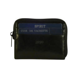 Porte-monnaie de marque SPIRIT en cuir vachette collet noir. 1