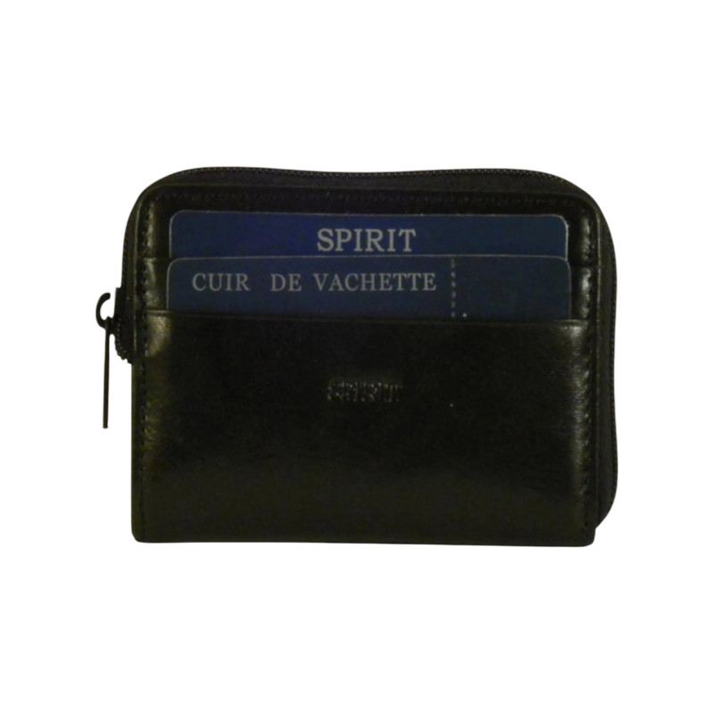 Porte monnaie-clés de marque SPIRIT en cuir vachette collet noir.