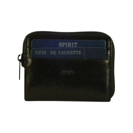 Porte monnaie-clés de marque SPIRIT en cuir vachette collet noir.