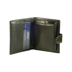 Porte monnaie porte carte noir fermé par un bouton pression.