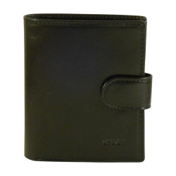 Porte monnaie porte carte noir fermé par un bouton pression.
